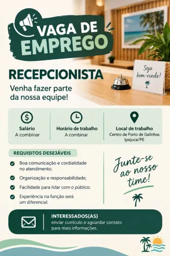? VAGA DE EMPREGO - RECEPCIONISTA