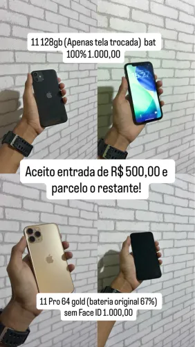 11 Pro 64 gold (bateria original 67%) sem Face ID 1.000,00