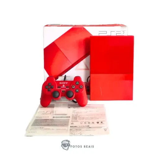 CONSOLE PLAYSTATION 2 SLIM CINNABAR RED JAPONÊS (SCPH-90000) NA CAIXA SEMINOVO - SONY