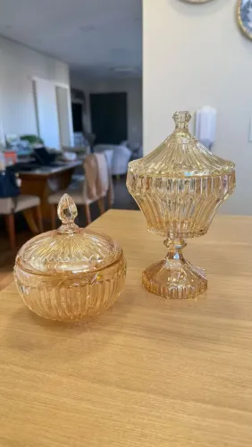 Kit Decorativo em Vidro Âmbar com Tampa - 2 Peças