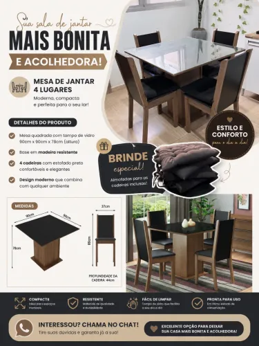 Conjunto de Mesa de Jantar 4 lugares + brinde