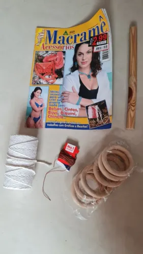 Kit Macramê Completo - Barbantes + Argolas + Revista + Acessórios