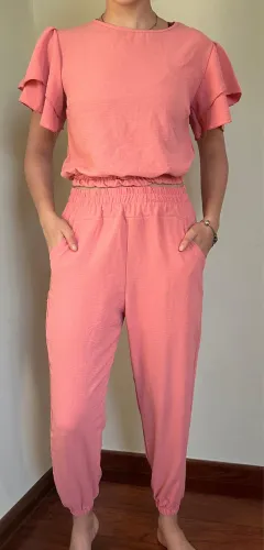 Conjunto calça e blusa salmão