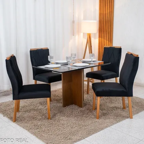 Mesa de Jantar Black 4 Cadeiras em Madeira rf65