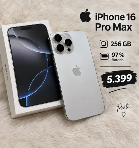 iPhone Prata 16 Pro Max 256 gb 97% Bateria