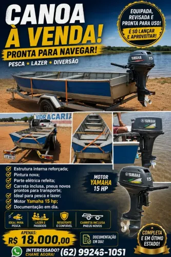 Vendo barco com carretinha e motor yamaha 15hp