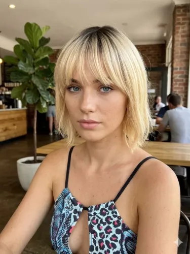 Peruca wig loira com franja,raiz escura 