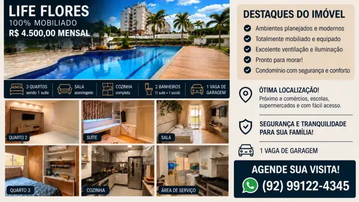 Imóvel para aluguel com 75 m², com 3 quartos em Flores - Manaus - AM