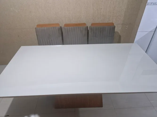 Mesa de Jantar 6 Cadeiras Retangular Off White e marron