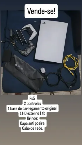 Ps5 2 controles e base de carregamento 3.4 com hd externo e 3.2 sem hd externo