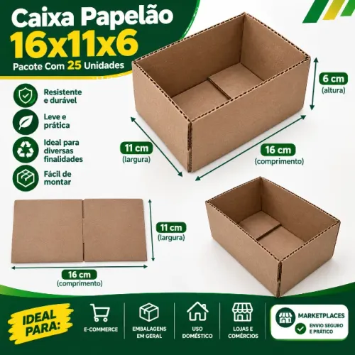 Caixa Papelão 16x11x6 Correio Sedex Pac Pacote Com 25 Unidades