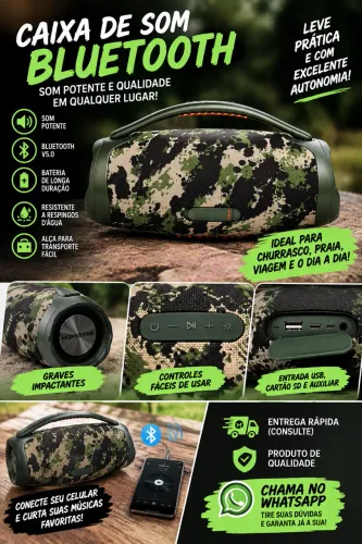 Caixa de Som Bluetooth Potente + USB | NOVA