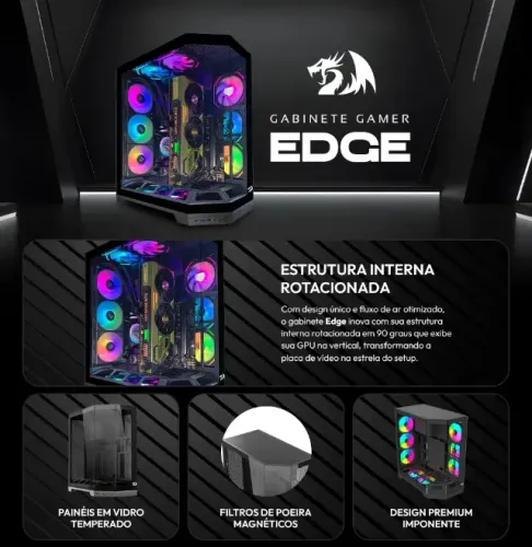 Gabinete Gamer Redragon Edge Preto