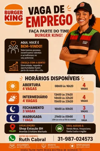 Atendente Burguer king Shopping Estação