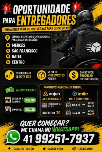 Oportunidade de começar nas entregas, ainda hoje