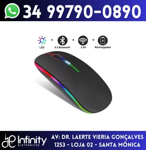 Mouse Sem Fio Bluetooth USB Bateria Recarregável