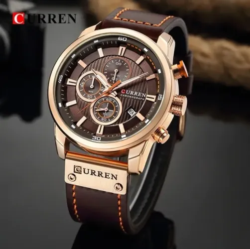 Relógio Masculino Curren 8291 Cronógrafo Pulseira Couro Luxo Novo