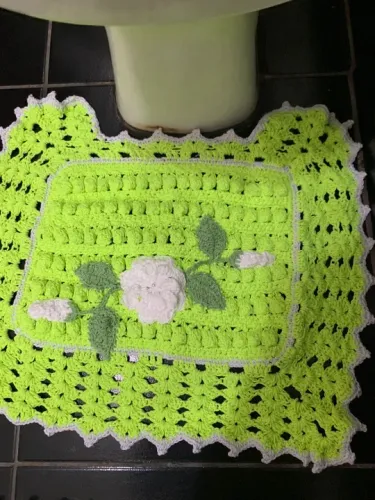 Conjunto 3 peças tapete banheiro em croche verde