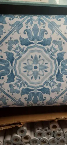 Papel de parede vinil tipo floral azul 