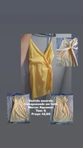 Vestido amarelo transpassado em linho