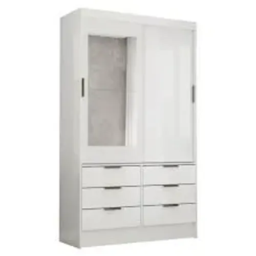 Guarda Roupa Sevilha 2Pts 6Gvs com Espelho Branco Carioca - Entrega Rápida!