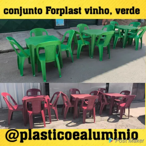 Mesas e cadeiras de plástico