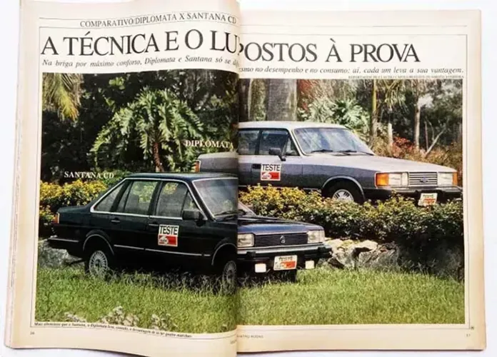 Revista Quatro Rodas - Opala Diplomata x Santana CD 1985