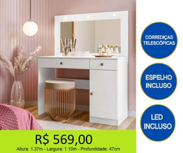 Penteadeira novidade - Espelho incluso e parcelamento s/juros