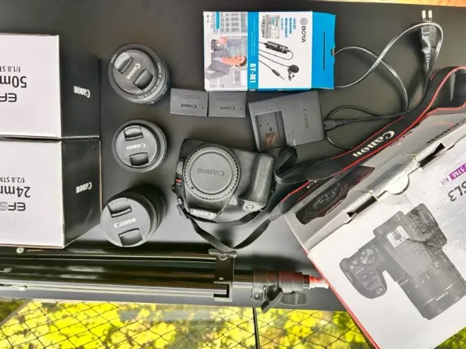 Kit Câmera Canon EOS Rebel SL3 + 3 Lentes e Baterias