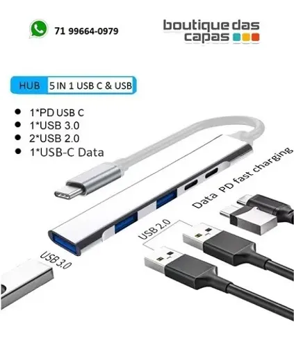 HUB USB EXPANSOR TIPO C 5 PORTAS 1 porta 3.0 + 4 portas CBA-28 MacBook notebook e celular