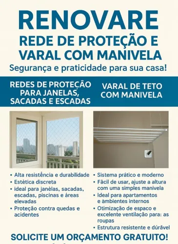 Instalação de rede de proteção e varal com manivela