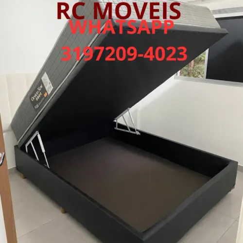 Cama Box Baú Casal Inteiriço 1.38x1.88 - Baú Blindado com Pistão a Gás