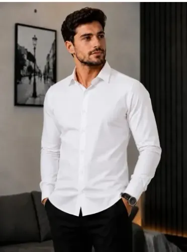 Camisa Longa Slim Branca, Tamanho 4, 97% Algodão