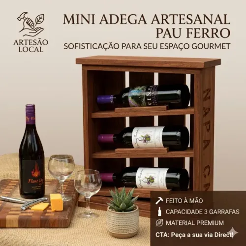 Mini Adega de Mesa em MDF Pau Ferro - Nova