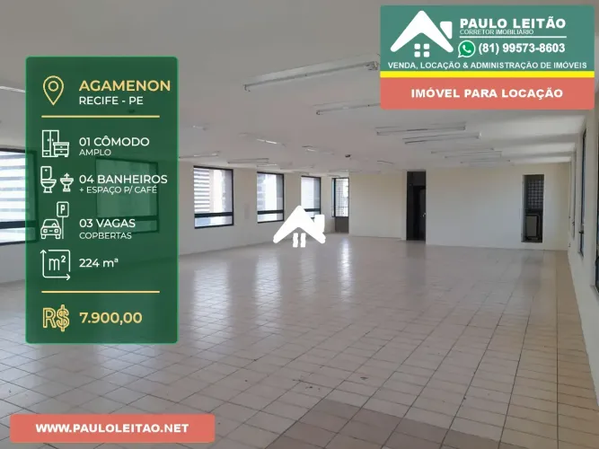 LAJE INTEIRA DE 225 M² NA AGAMENON MAGALHÃES | 3 VAGAS | R$ 7.900