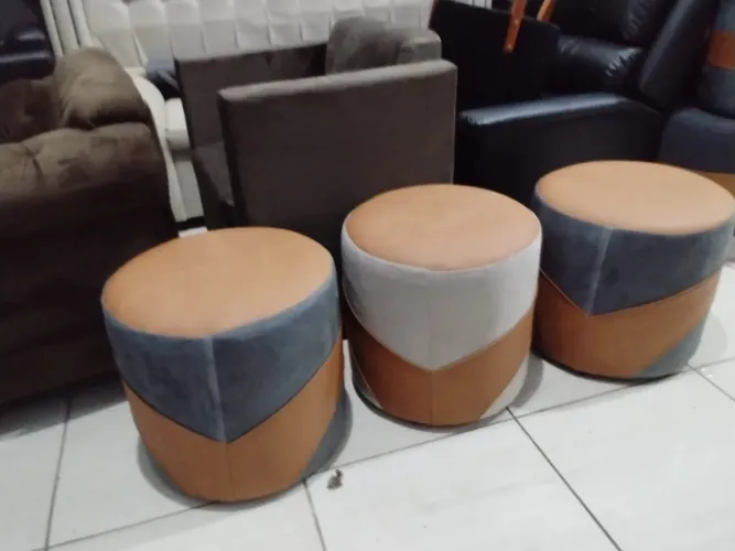 Kit Duplo de Puffs Redondos Direto da Fábrica - Combo 2 Unidades Cor Prata