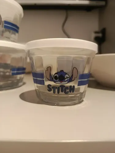 Pote do stitch vidro e plástico 150ml 7,6cm diam x6