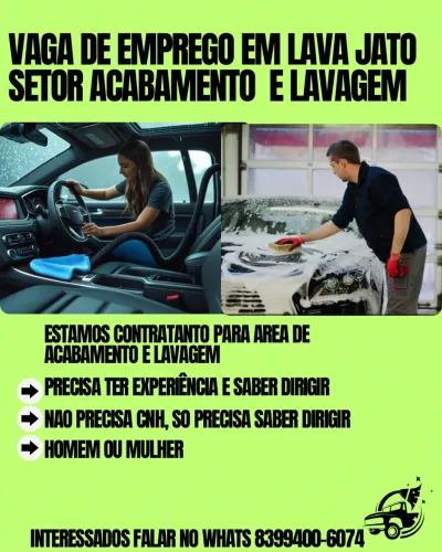 Vaga de emprego em lava jato 