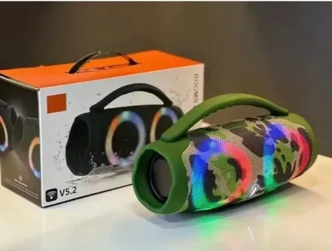 Caixa de Som Bluetooth Sem Fio. Alto Volume, Subwoofer com Graves Potentes, Iluminação.