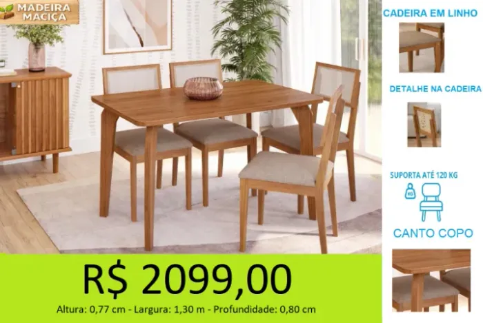Mesa com 4 cadeiras madeira maciça - a pronta entrega
