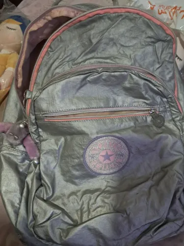 Mochila Kipling Seoul Original - Prata Metalizada com Glitter (Edição Especial)