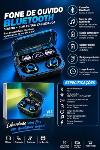 Fone de ouvido bluetooth sem fio