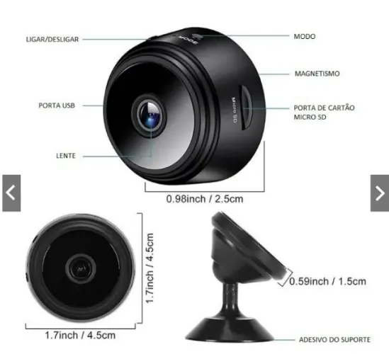 Mini Câmera Espiã A9 HD 1080P com Wi-Fi, Visão Noturna e Sensor