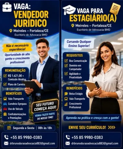 VAGAS ABERTAS - CONTRATAÇÃO IMEDIATA