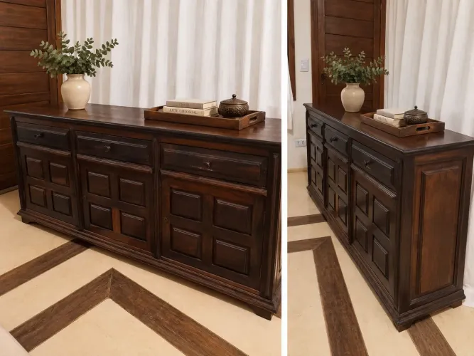 Buffet antigo em madeira maciça - estilo colonial