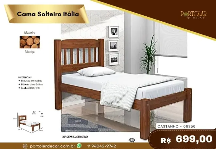 Cama Solteiro Itália, a pronta entrega 
