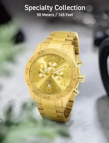 Invicta Relógio Masculino Specialty Gold Tone de Aço Inoxidável Cronógrafo de Quartzo 50MM