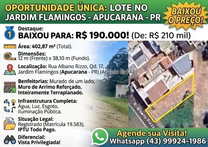 Lote 03 - QUADRA AO LADO DA FAP - FACULDADE DE APUCARANA - 402,87m2