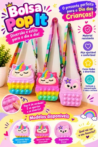 BOLSA POP IT UNICÓRNIO - PRESENTE PERFEITO PARA O DIA DAS CRIANÇAS!