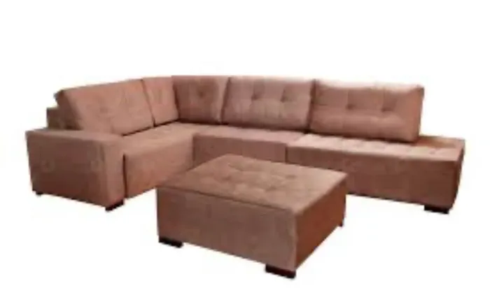 SOFÁ DE CANTO GRANDE COM PUFF - TECIDO SUEDE